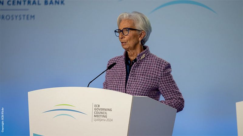 ECB president Christine Lagarde giving the monetary policy statement during the external ECB Governing Council Press Conference in Brdo, Slovenia, 17. October, 2024.