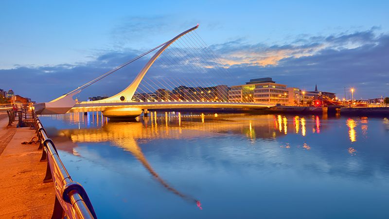 The Samuel Beckett Bridge in night time, Dublin