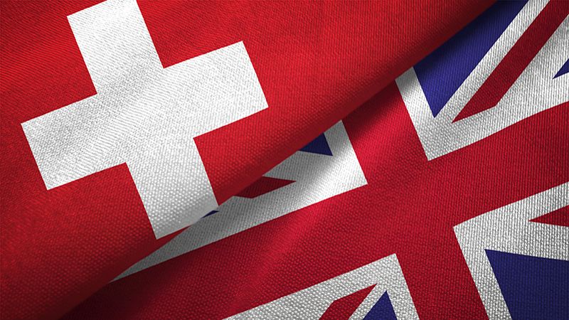 United Kingdom and Switzerland flag together realtions textile cloth fabric texture