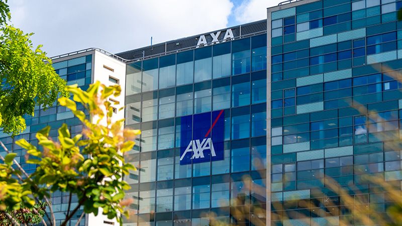 Nanterre, France - July 29, 2021: Exterior view of the building housing the headquarters of Axa, an international French group specializing in insurance and asset management